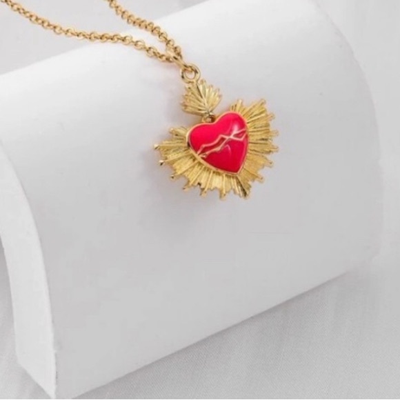 Hot Pink Sacred Heart Crown of Thorns Fiery Radiant Jesus Mary Catholic Necklace - Picture 8 of 16